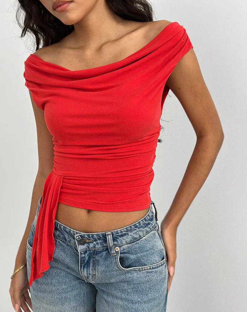 Neida Drape Top in Cupro Red - Image 3