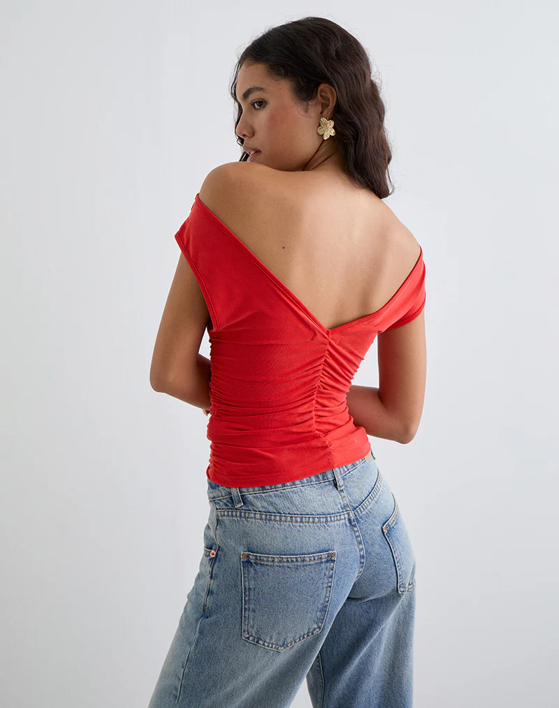 Neida Drape Top in Cupro Red - Image 6