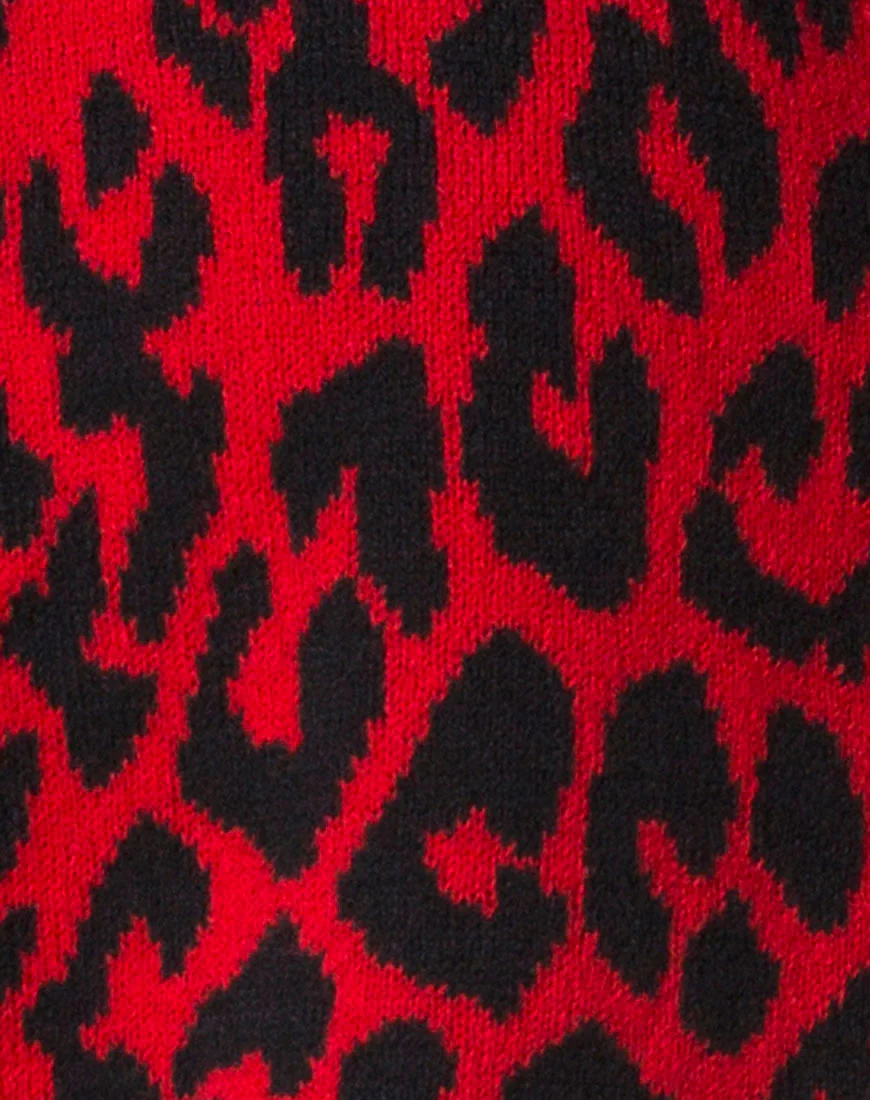 Neivie Jumper Dress in Animal Knit Red - Image 5