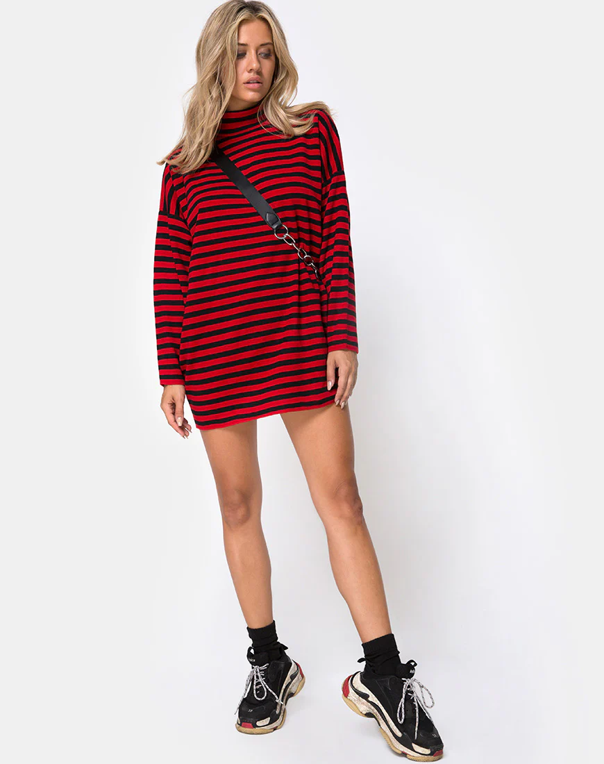 Neivie Jumper in Stripe Horizontal Black / Red - Image 3