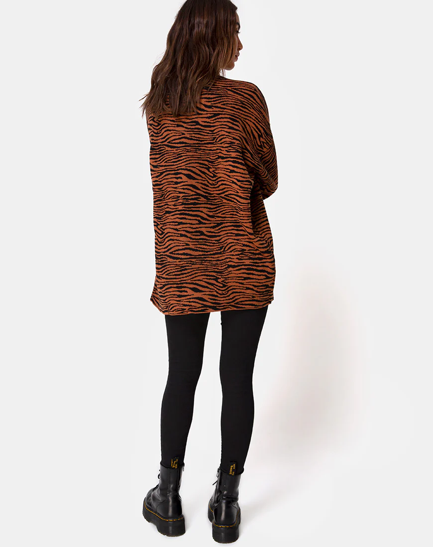 Neivie Roll Neck Jumper in Tiger Knit Brown - Image 5