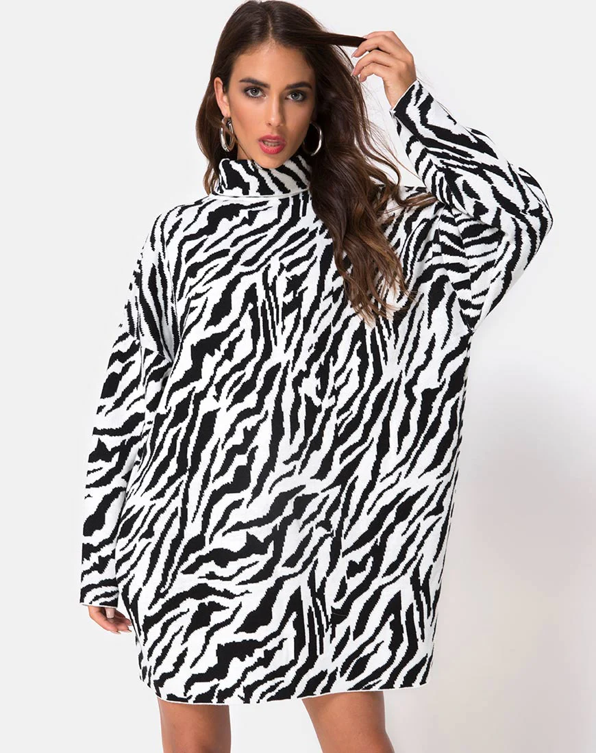 Neivie Jumper Dress in Zebra B/W - Image 4