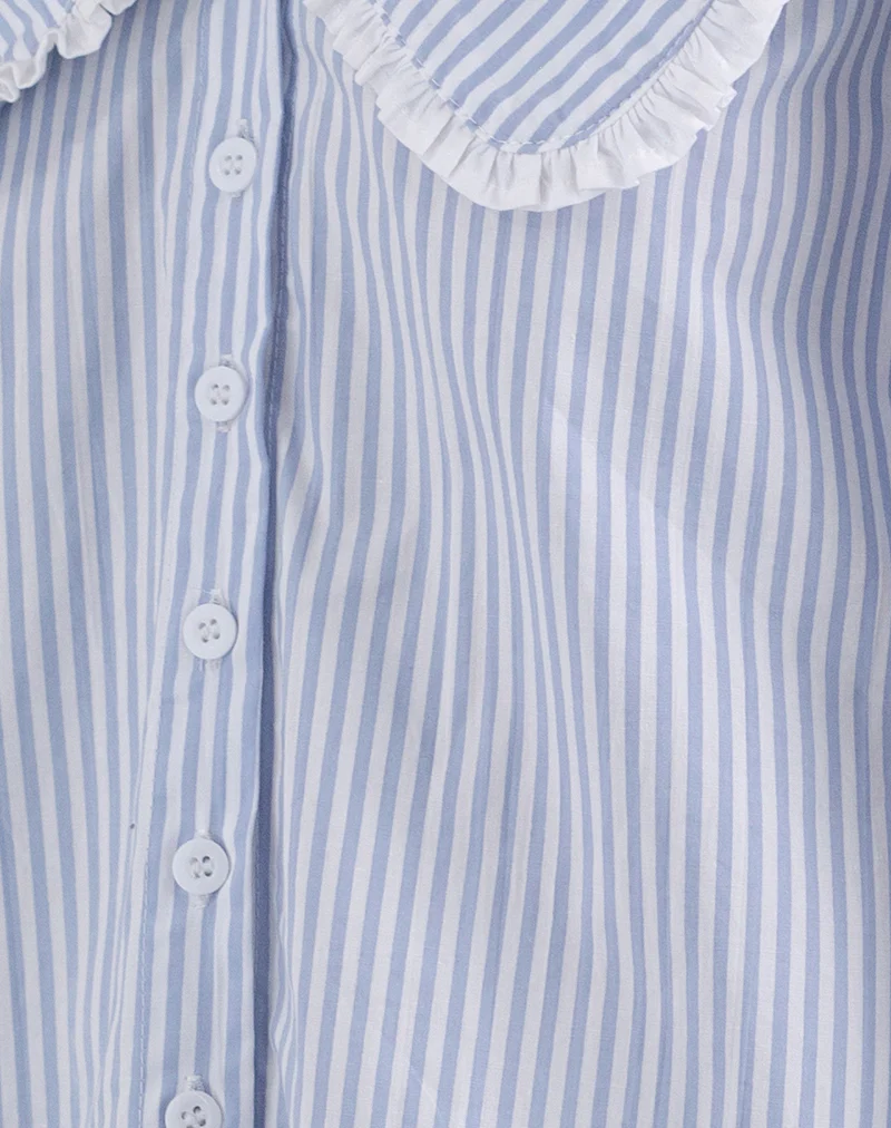 Nelcy Oversized Collared Shirt in Small Vertical Stripe Blue - Image 6