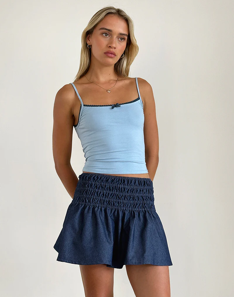 Nelesi Mini Skirt in Denim Chambray Indigo - Image 2