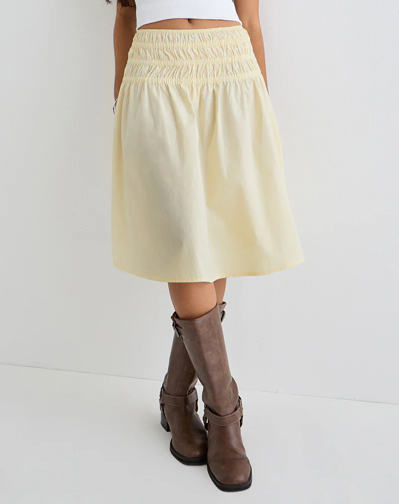 Neleta Midi Skirt in Poplin Lemon - Image 3