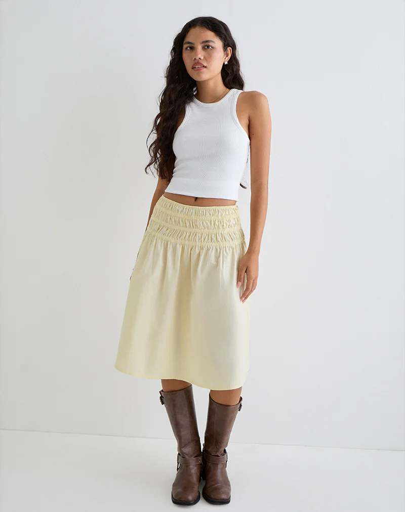 Neleta Midi Skirt in Poplin Lemon - Image 5