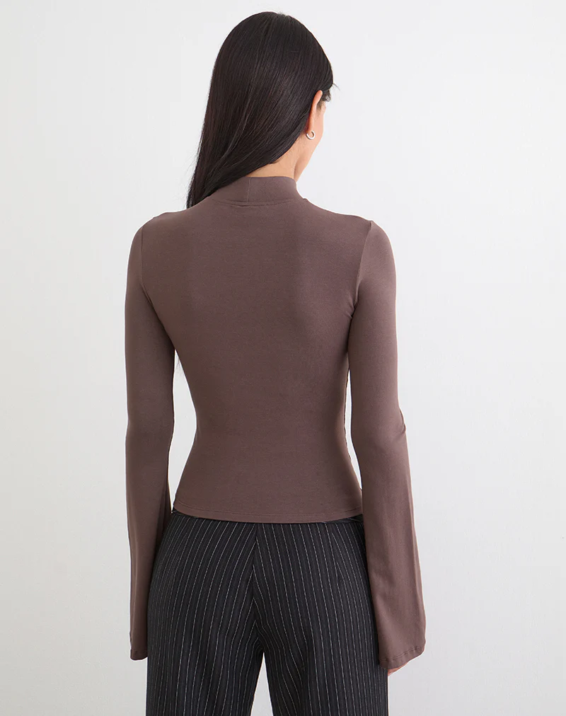 Nell High Neck Long Sleeve Top in Jersey Coffee Quartz - Image 5