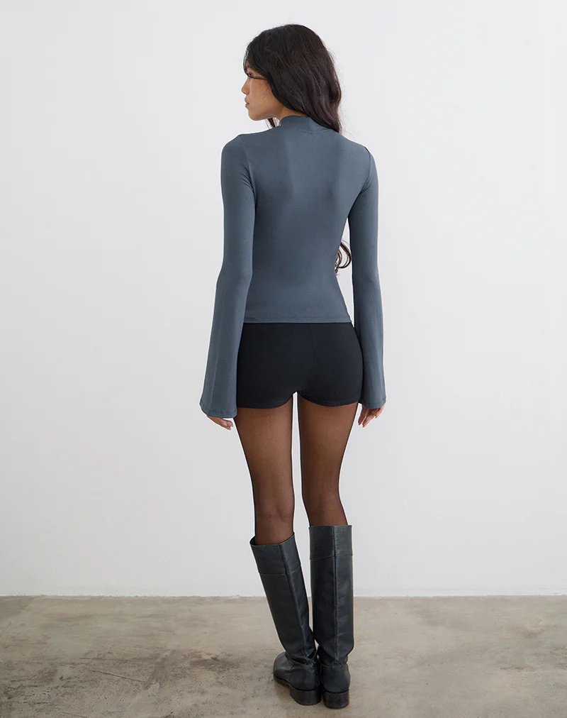 Nell High Neck Long Sleeve Top in Jersey Ocean Storm - Image 5