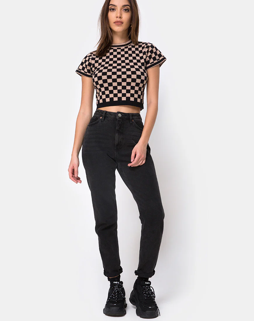 Nelle Crop Top in Checkerboard Tan - Image 3