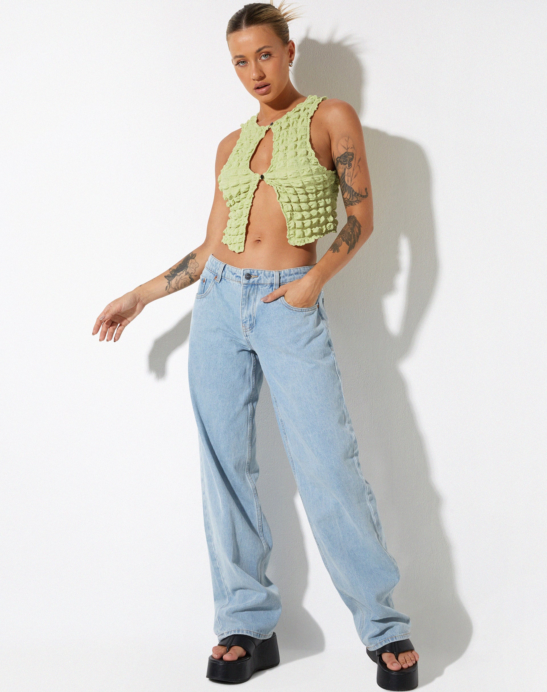 Neno Crop Top in Big Bubble Jersey Pastel Lime - Image 3
