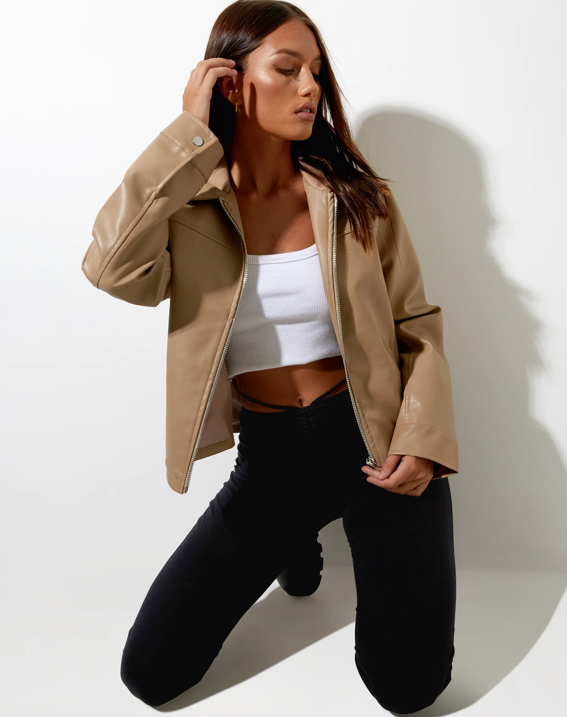 Nerissa Jacket in PU Light Brown - Image 4