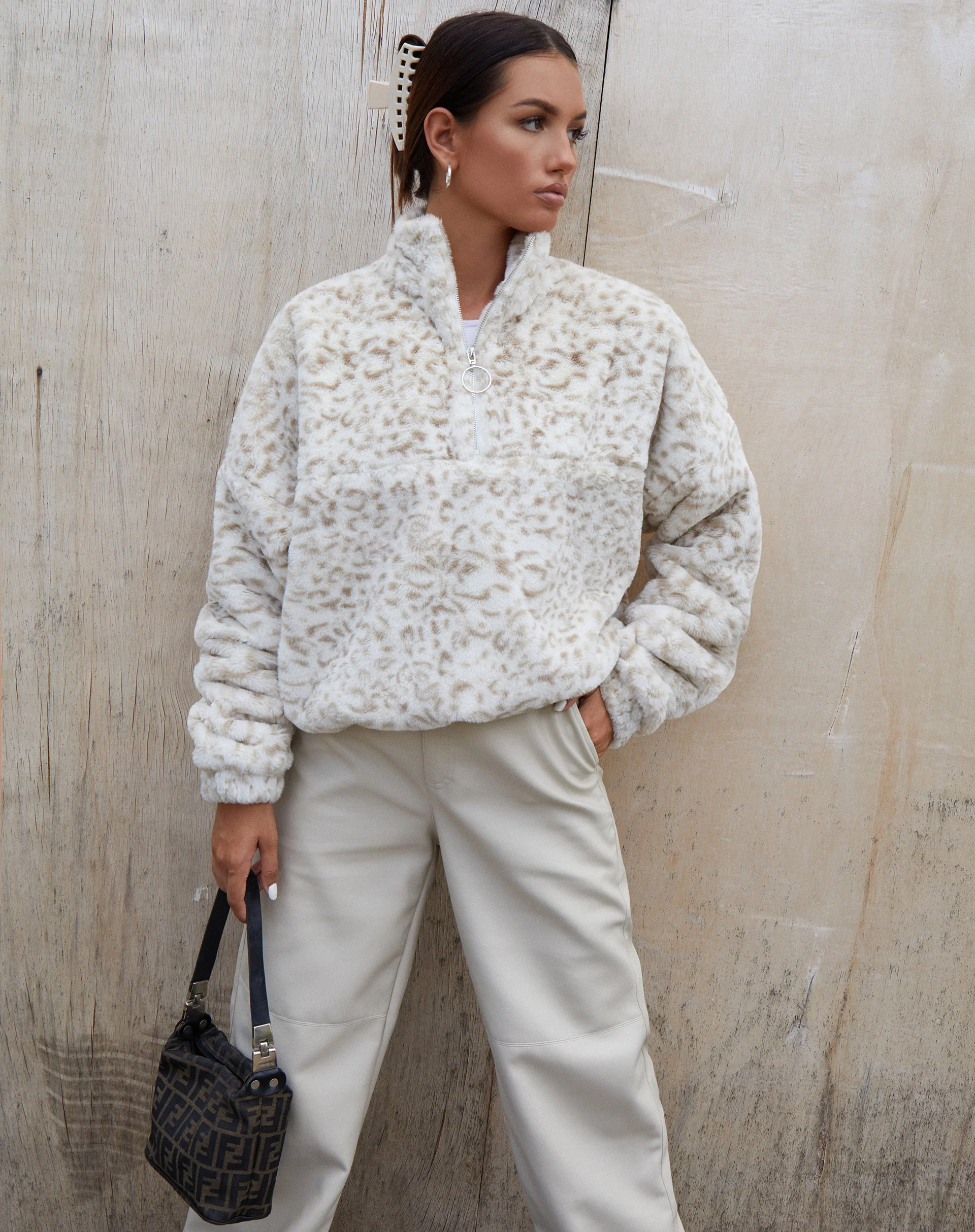 Nero Ring Pull Jacket in Animal White and Cream - Image 9