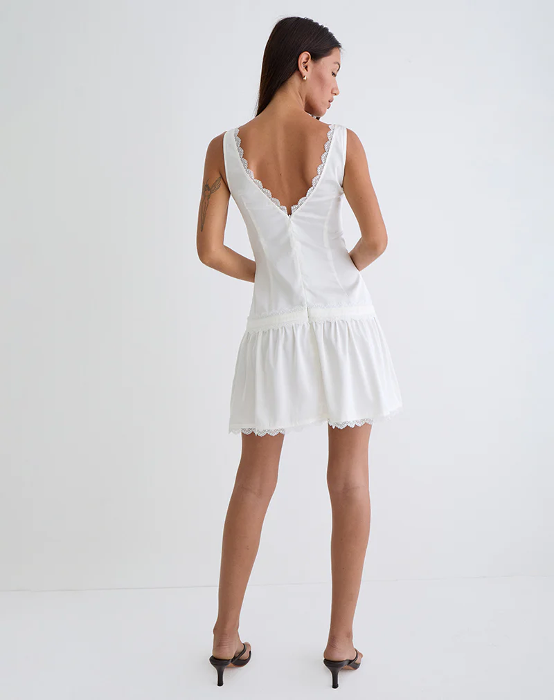 Nesha Ruffle Satin Mini Dress in White - Image 3