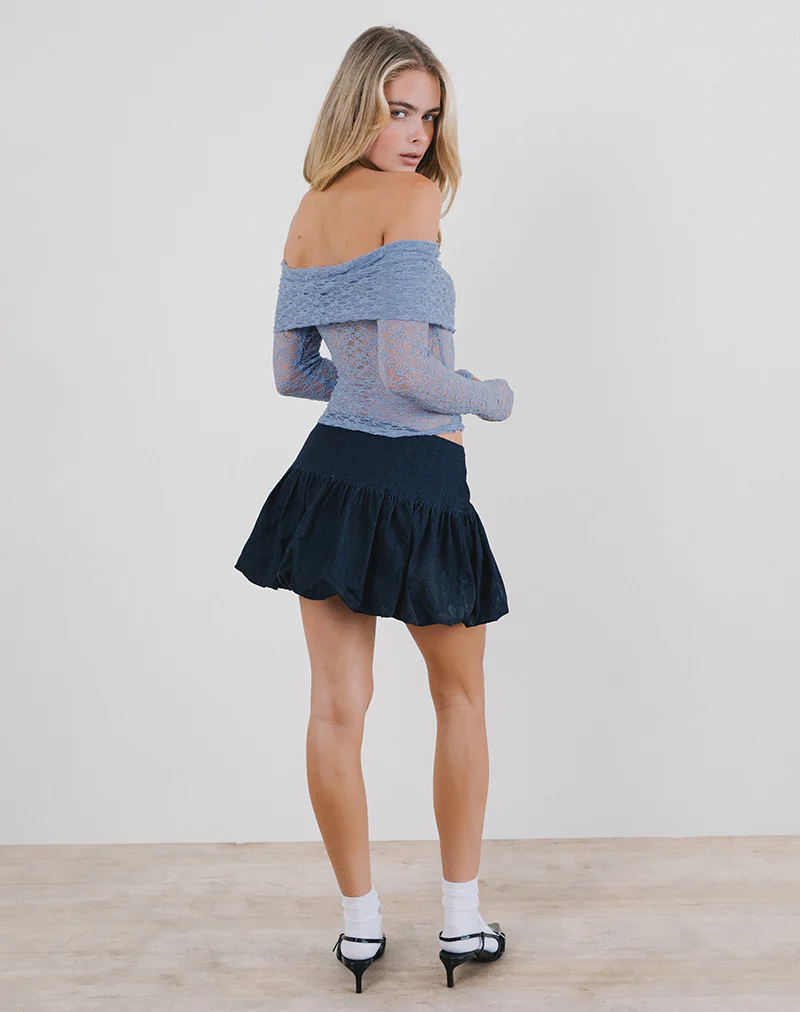 Nesta Bardot Top in Unlined Lace Blue - Image 5