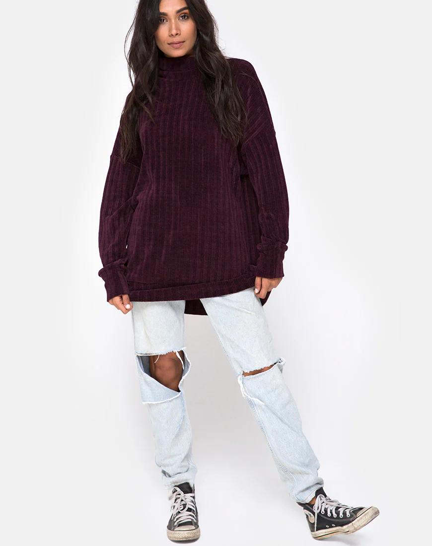 Neve Oversize Jumper Dress in Chenille Plum - Image 3