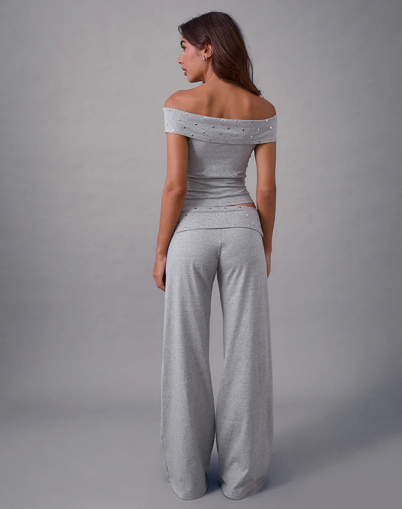 Nevivi Foldover Trouser in Studded Grey Marl - Image 3
