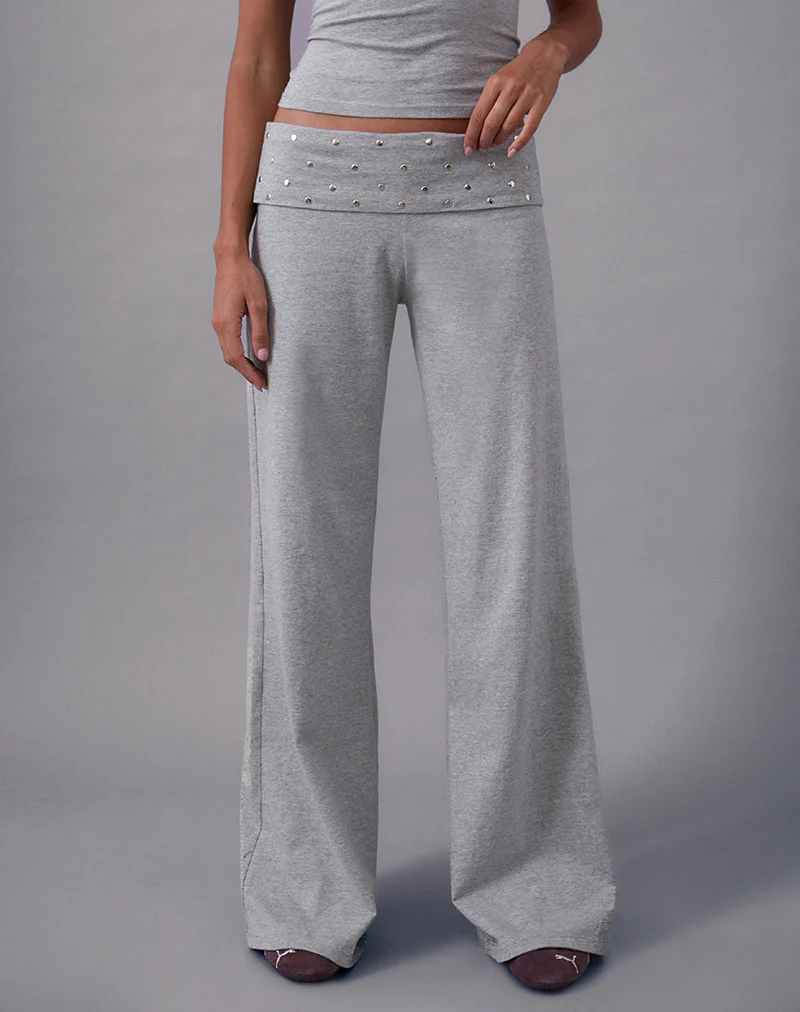 Nevivi Foldover Trouser in Studded Grey Marl - Image 4