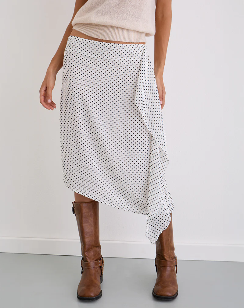 Neza Midi Skirt in White Basic Polka Black - Image 2