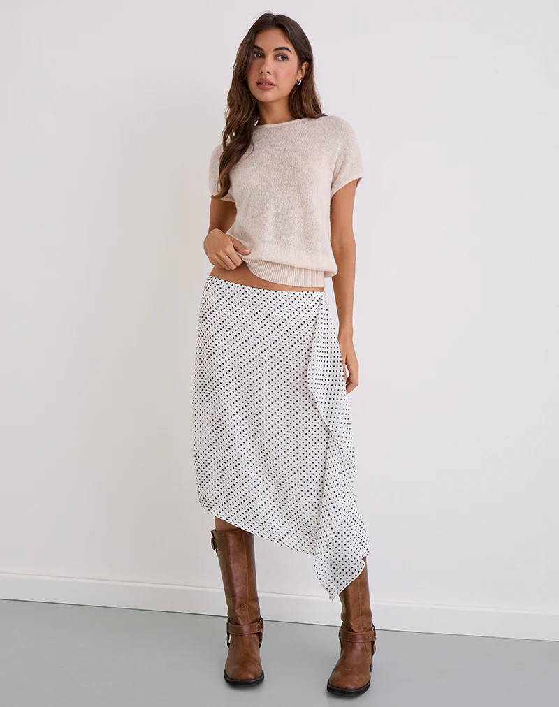 Neza Midi Skirt in White Basic Polka Black - Image 4