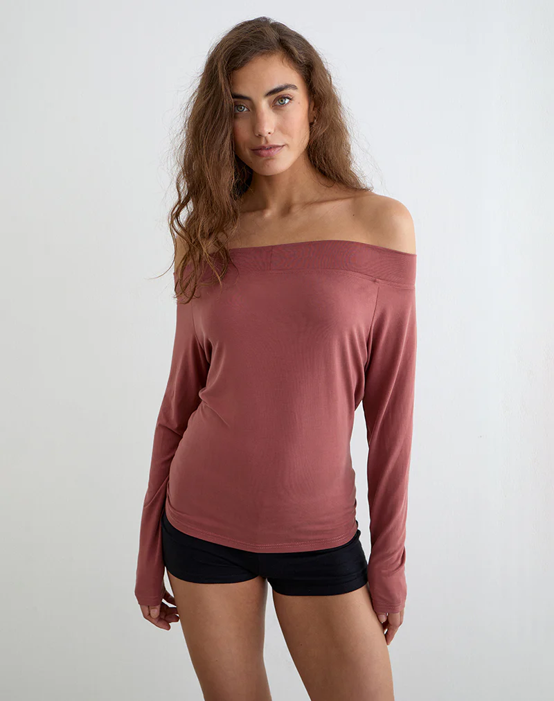Nezuko Multi Tie Long Sleeve Top in Cupro Dark Rose - Image 5