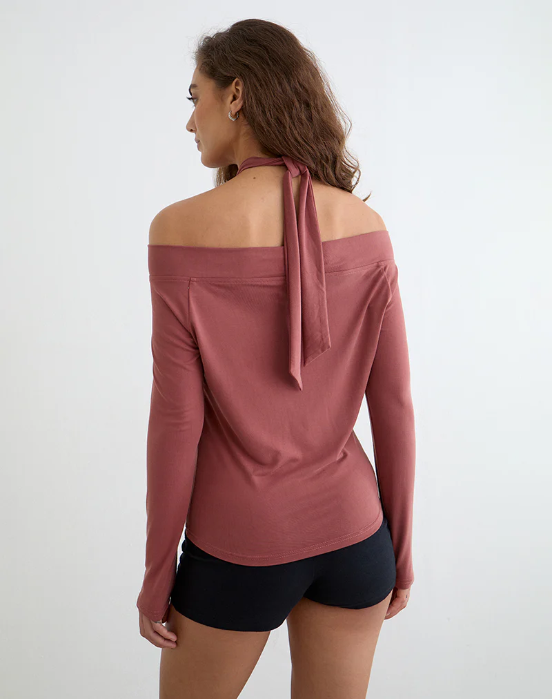Nezuko Multi Tie Long Sleeve Top in Cupro Dark Rose - Image 7