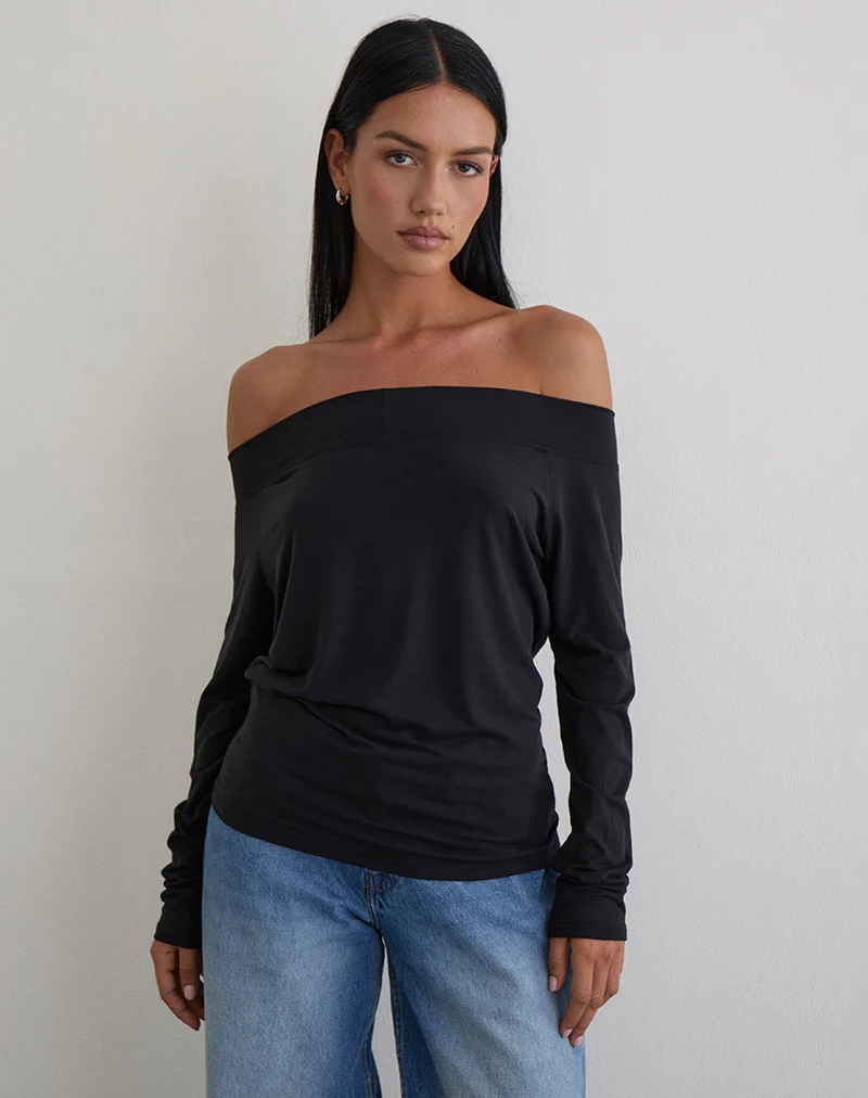 Nezuko Multi Tie Long Sleeve Top in Cupro Black - Image 3