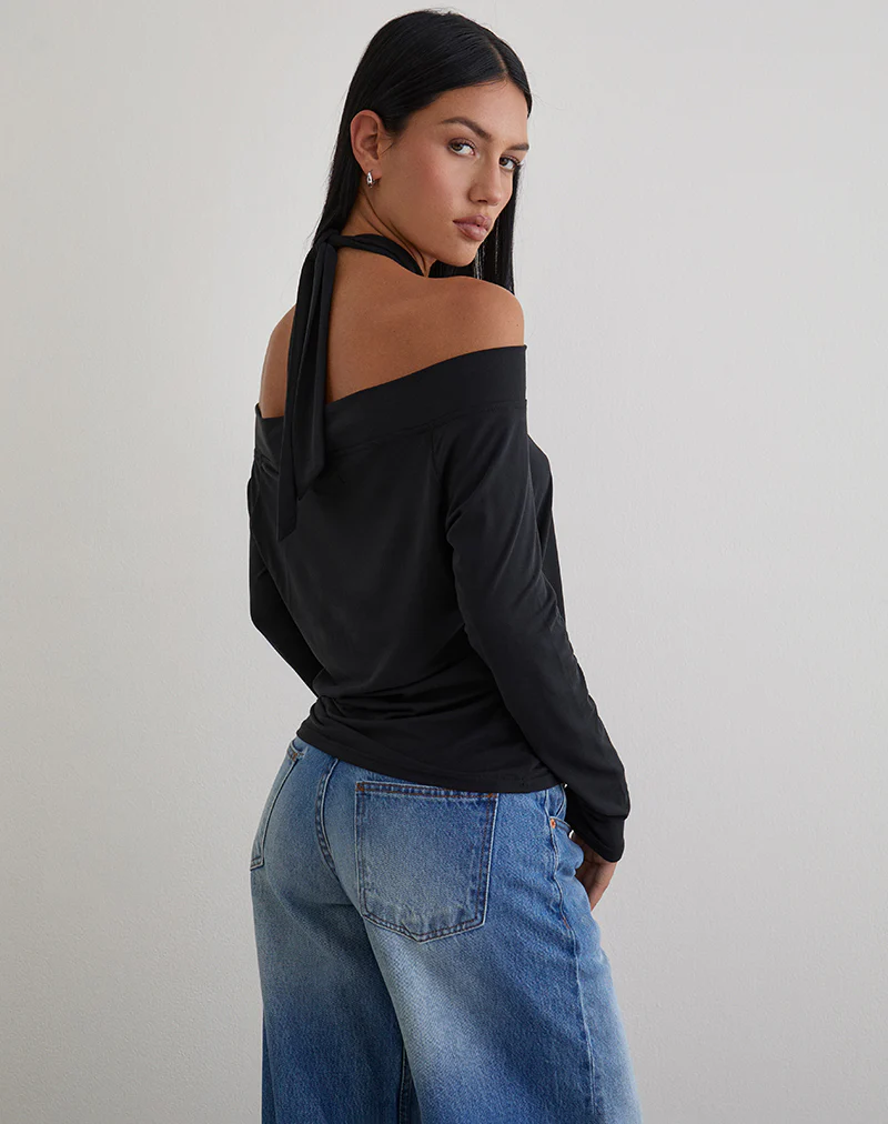 Nezuko Multi Tie Long Sleeve Top in Cupro Black - Image 6
