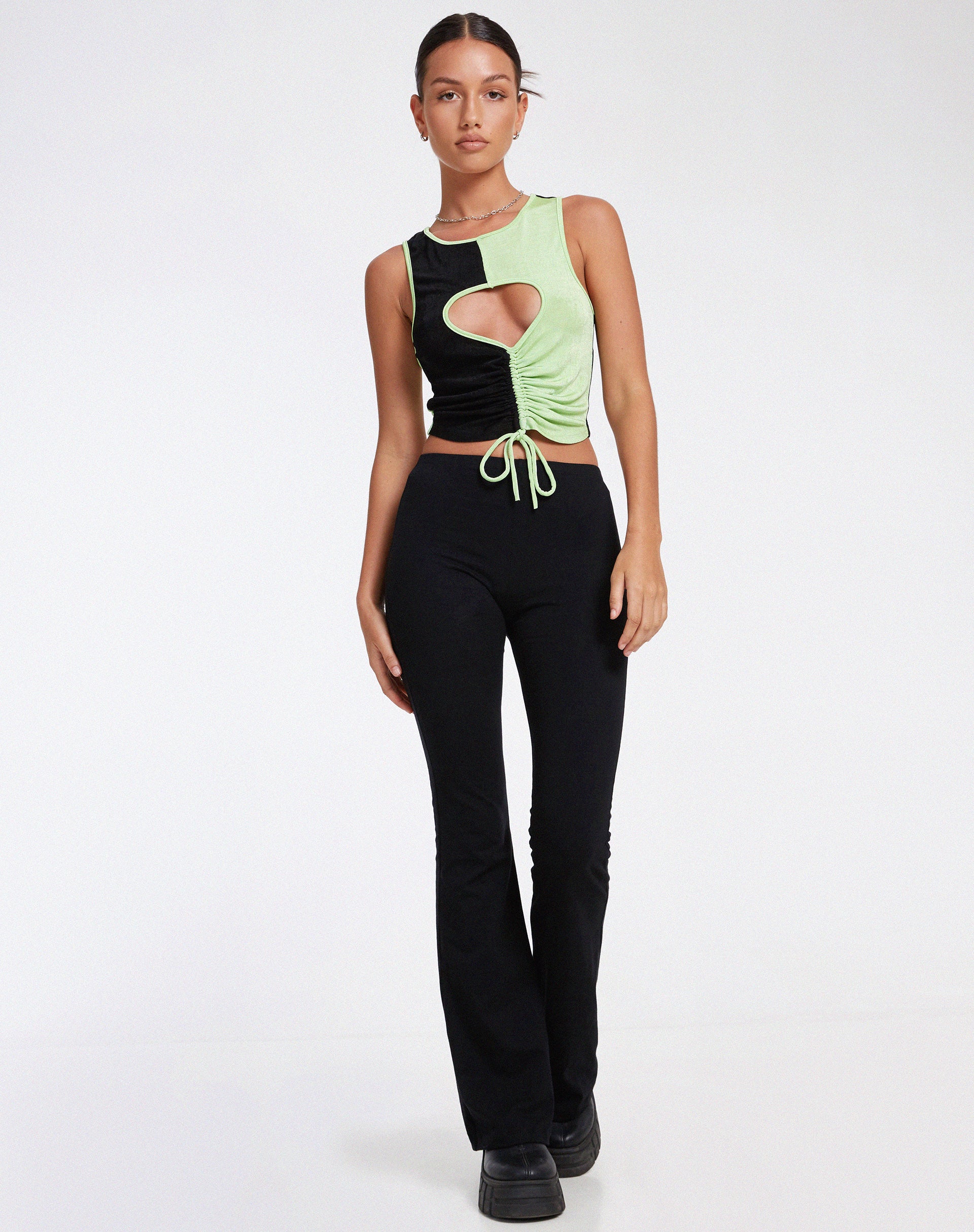 Nida Crop Top in Crepe Black and Lime - Image 3