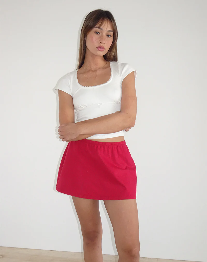 Nidya A-Line Mini Skirt in Adrenaline Red - Image 3