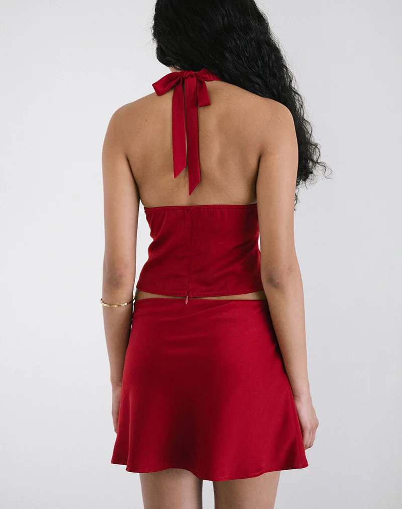 Nidya A-line Mini Skirt in Dark Red - Image 3