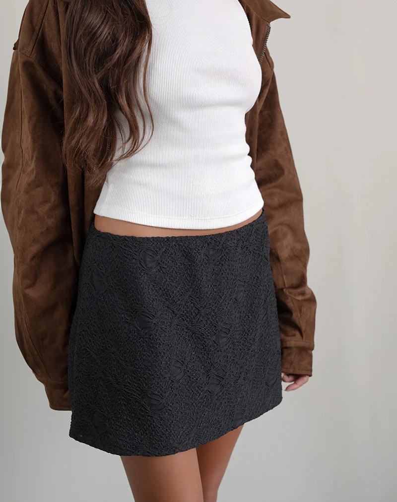 Nidya A-line Mini Skirt in Textured Mesh Black - Image 4