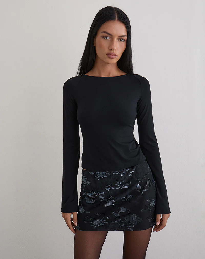 Nidya Mini Skirt in Leaf Velvet Dark Blue - Image 3