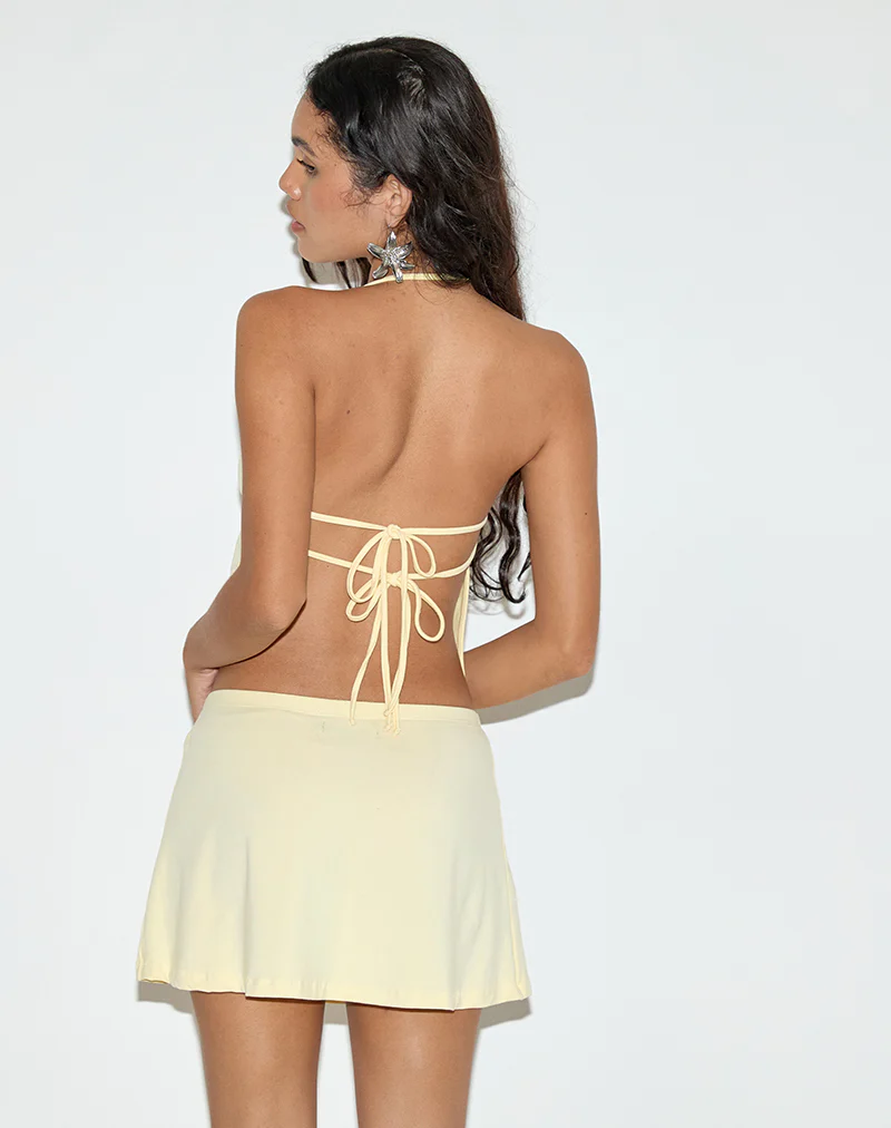Nidya A-Line Mini Skirt in Rayon Lemon - Image 4