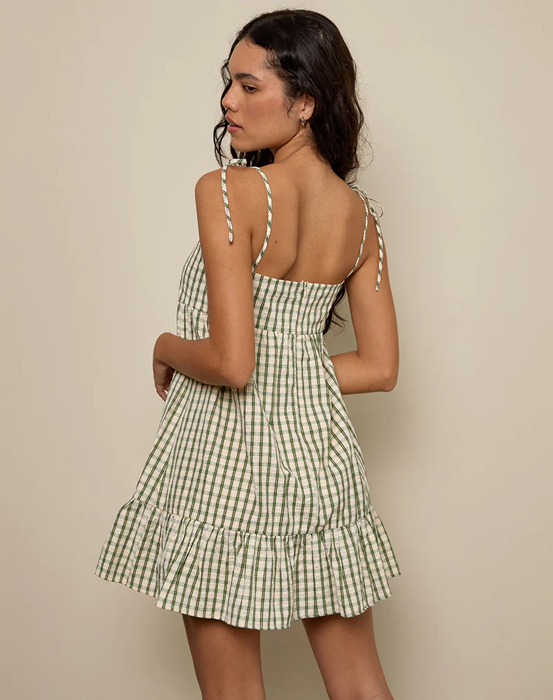 Nikita Mini Dress in Green Check - Image 4