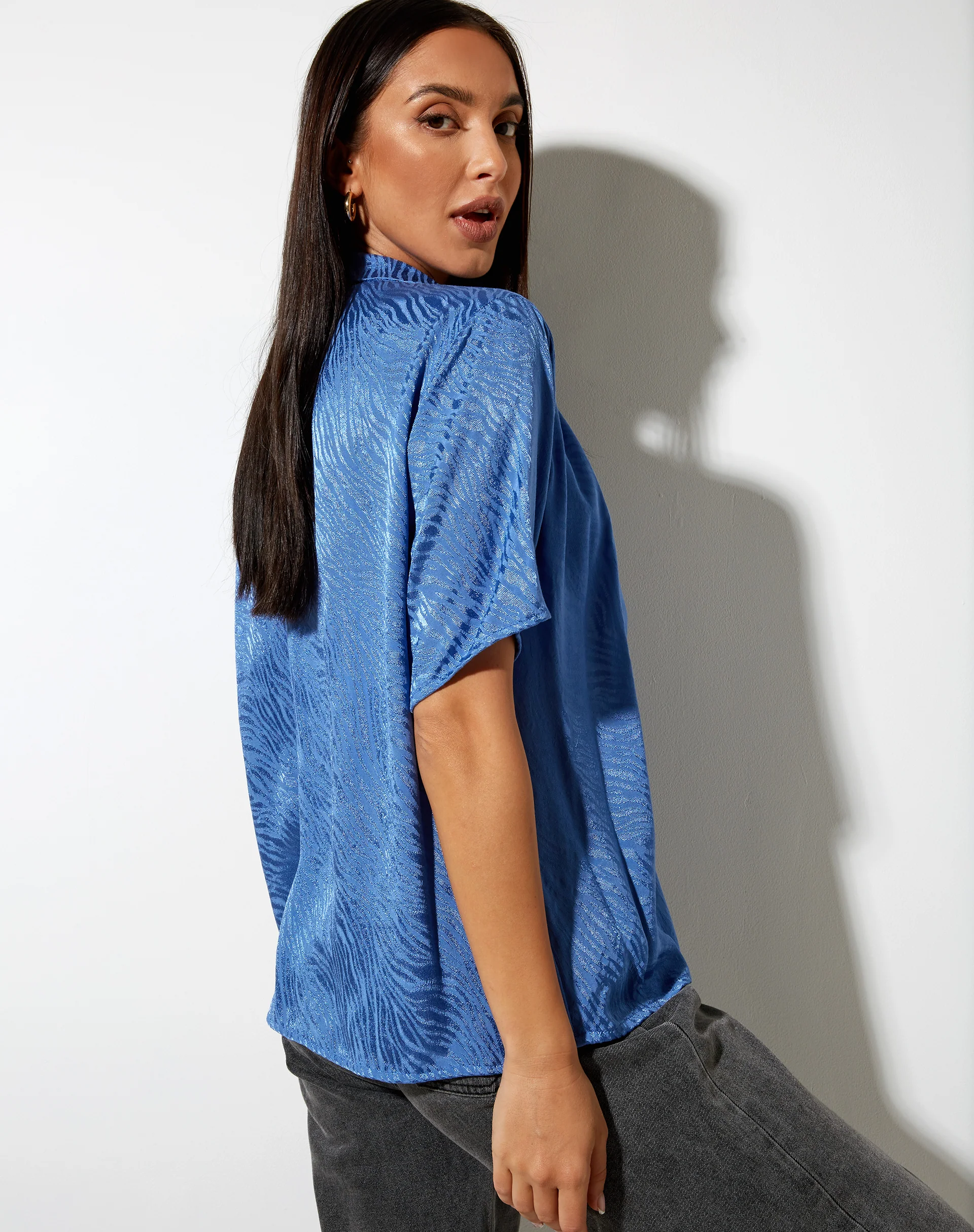 Nikra Shirt in Satin Zebra Blue Bonnet - Image 2