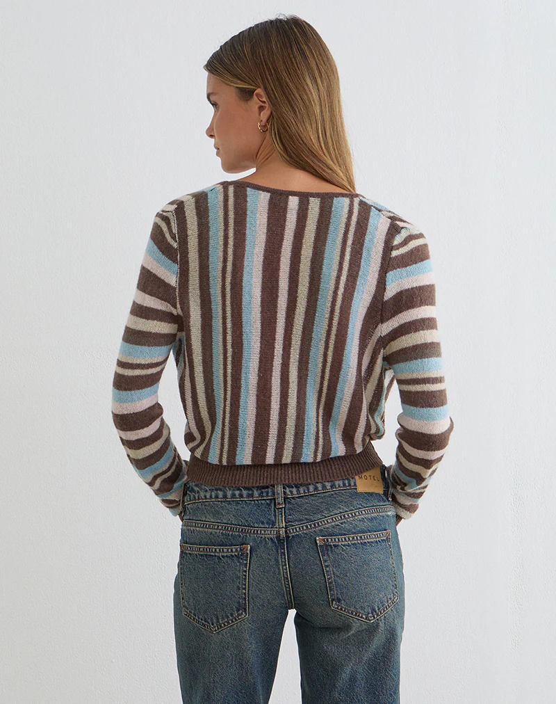 Nilza Wrap Top in Knit Stripe Brown - Image 4