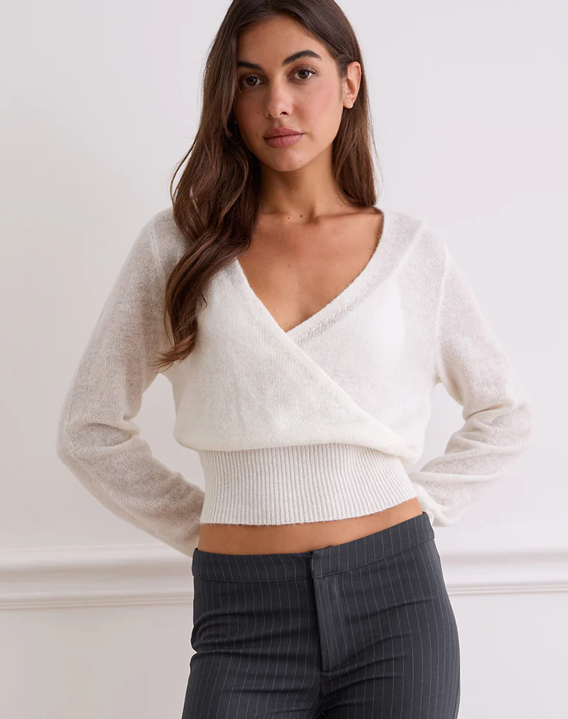 Nilza Wrap Top in Knit Off White - Image 3