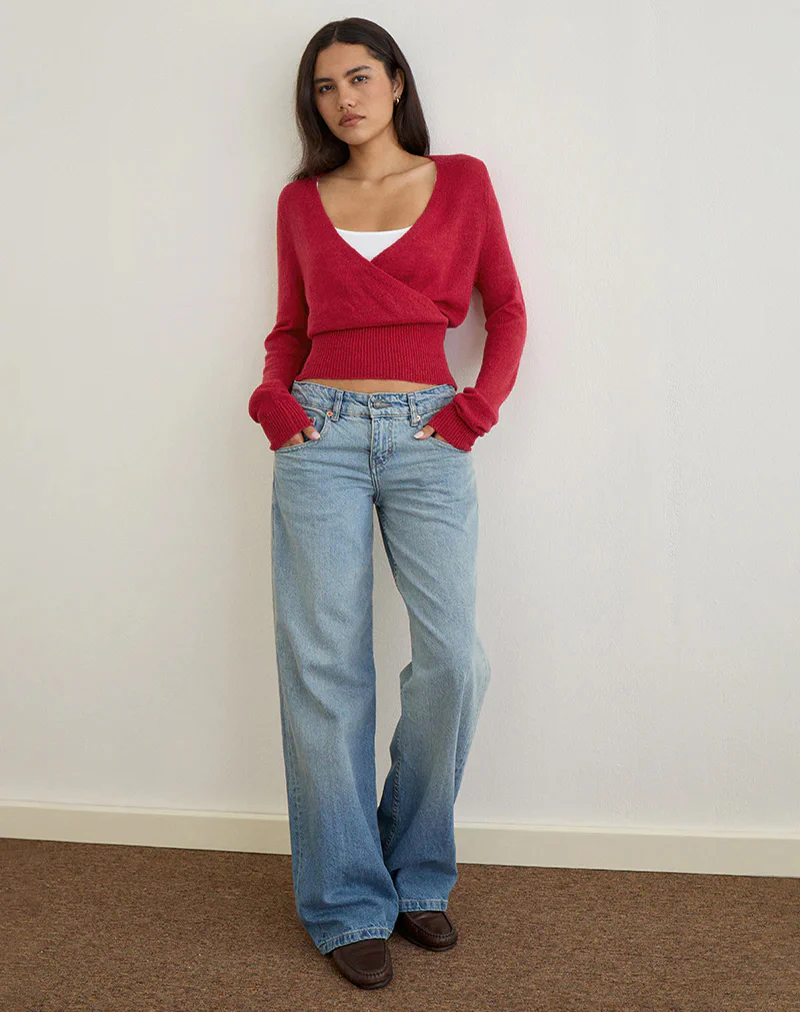 Nilza Wrap Top in Knit Red - Image 2