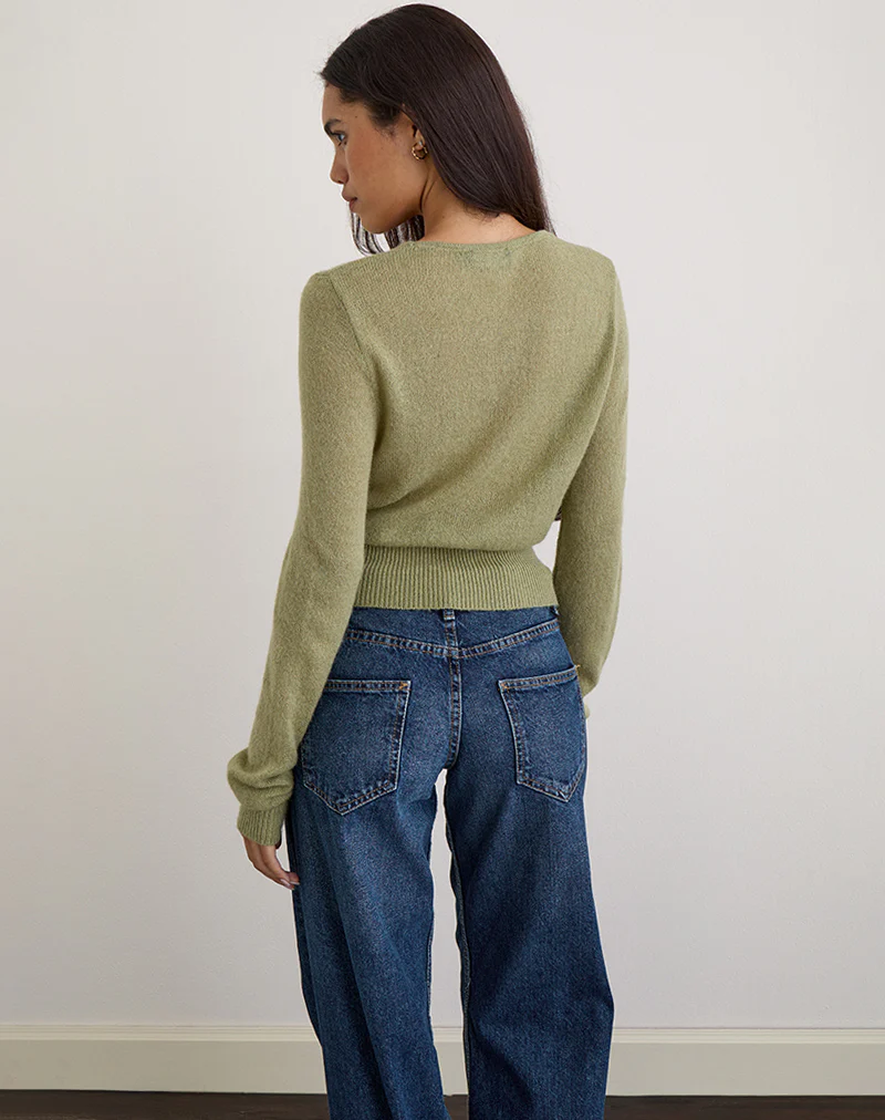 Nilza Wrap Top in Knit Sage Green - Image 6
