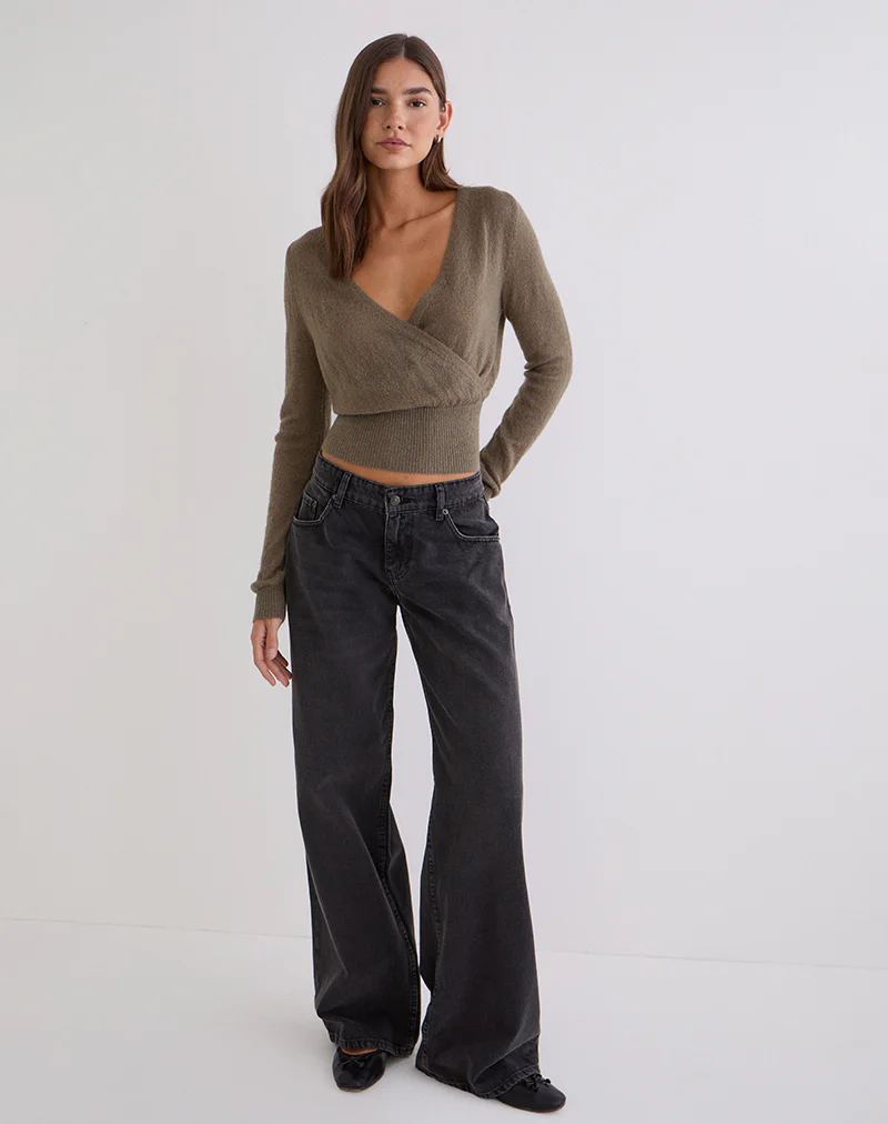 Nilza Wrap Top in Knit Taupe - Image 3