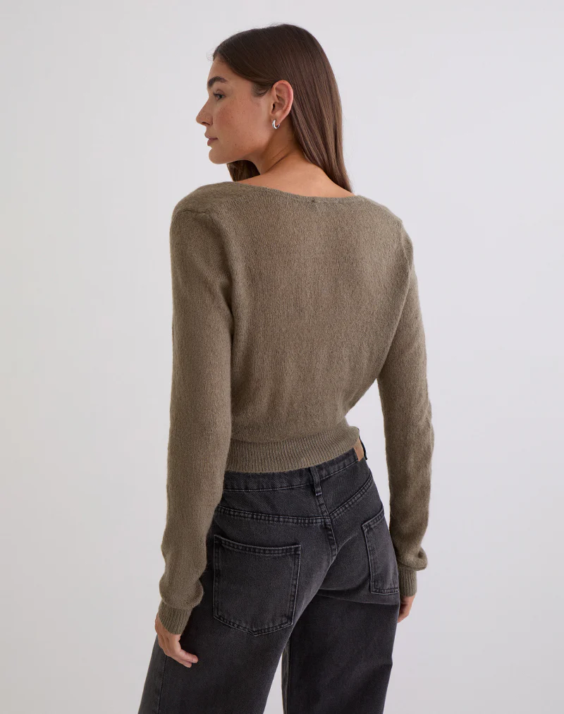 Nilza Wrap Top in Knit Taupe - Image 5