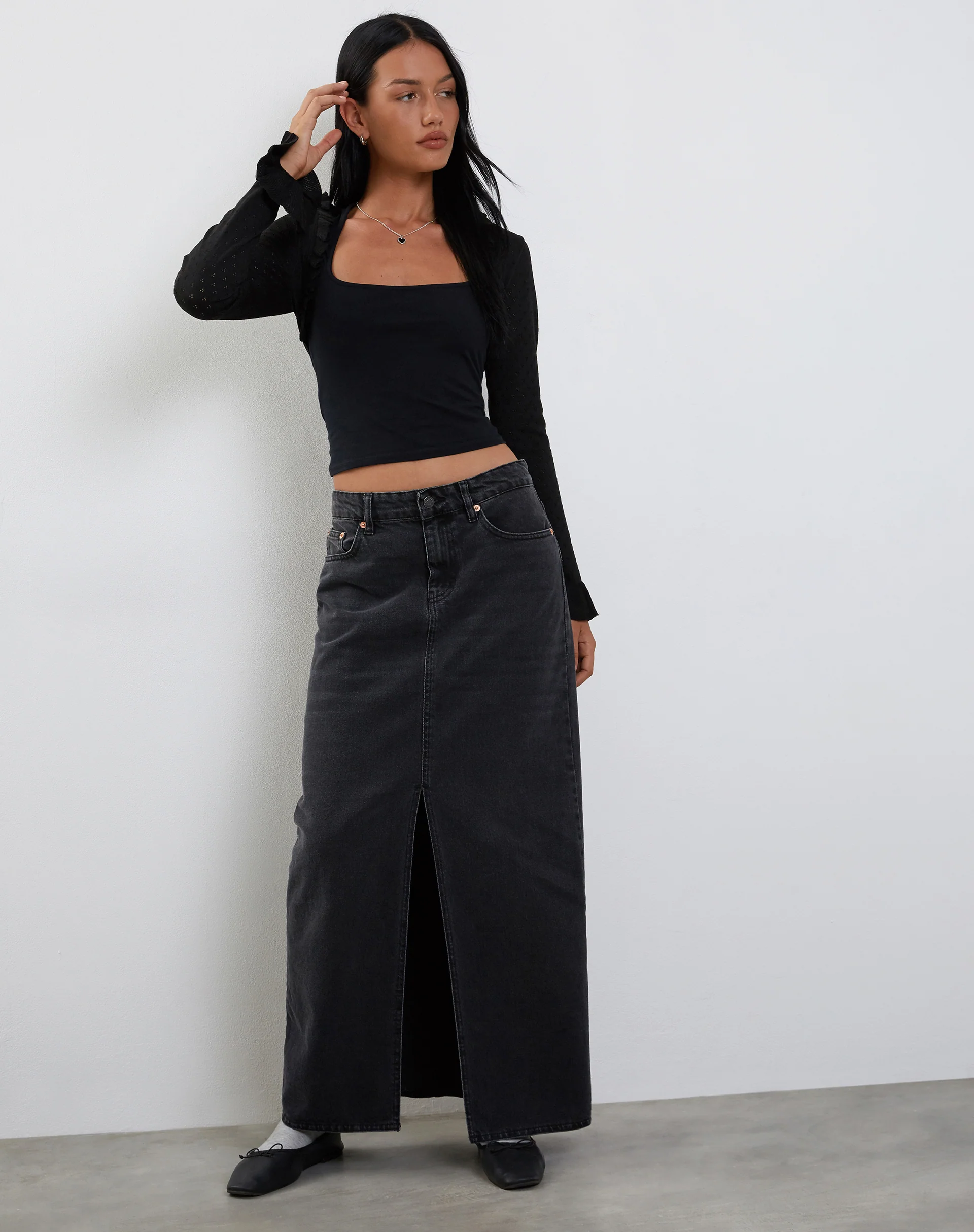 Nimra Knitted Shrug with Frill Sleeve in Black - Image 3