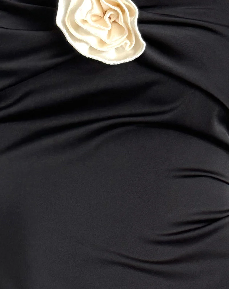 Ninivala Dress in Black with Ivory Rosette - Image 6