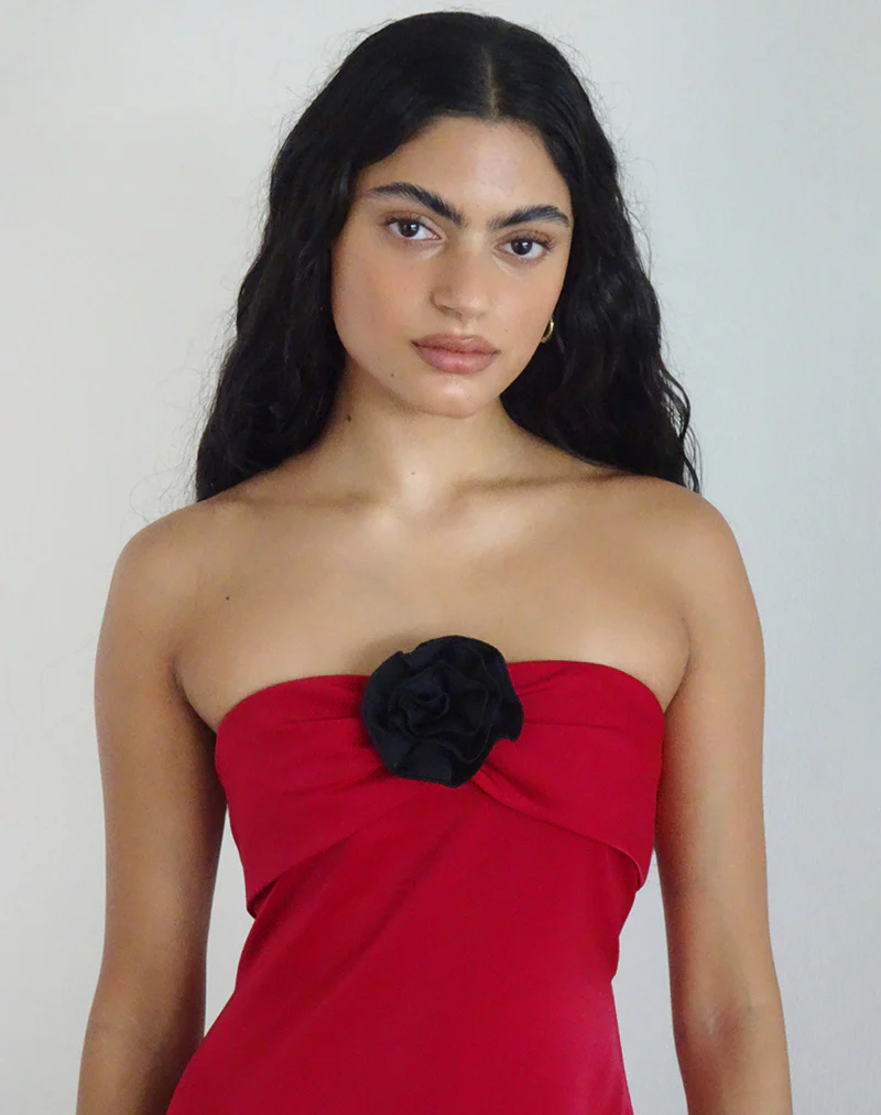 Ninivala Dress in Red with Black Rosette - Image 2