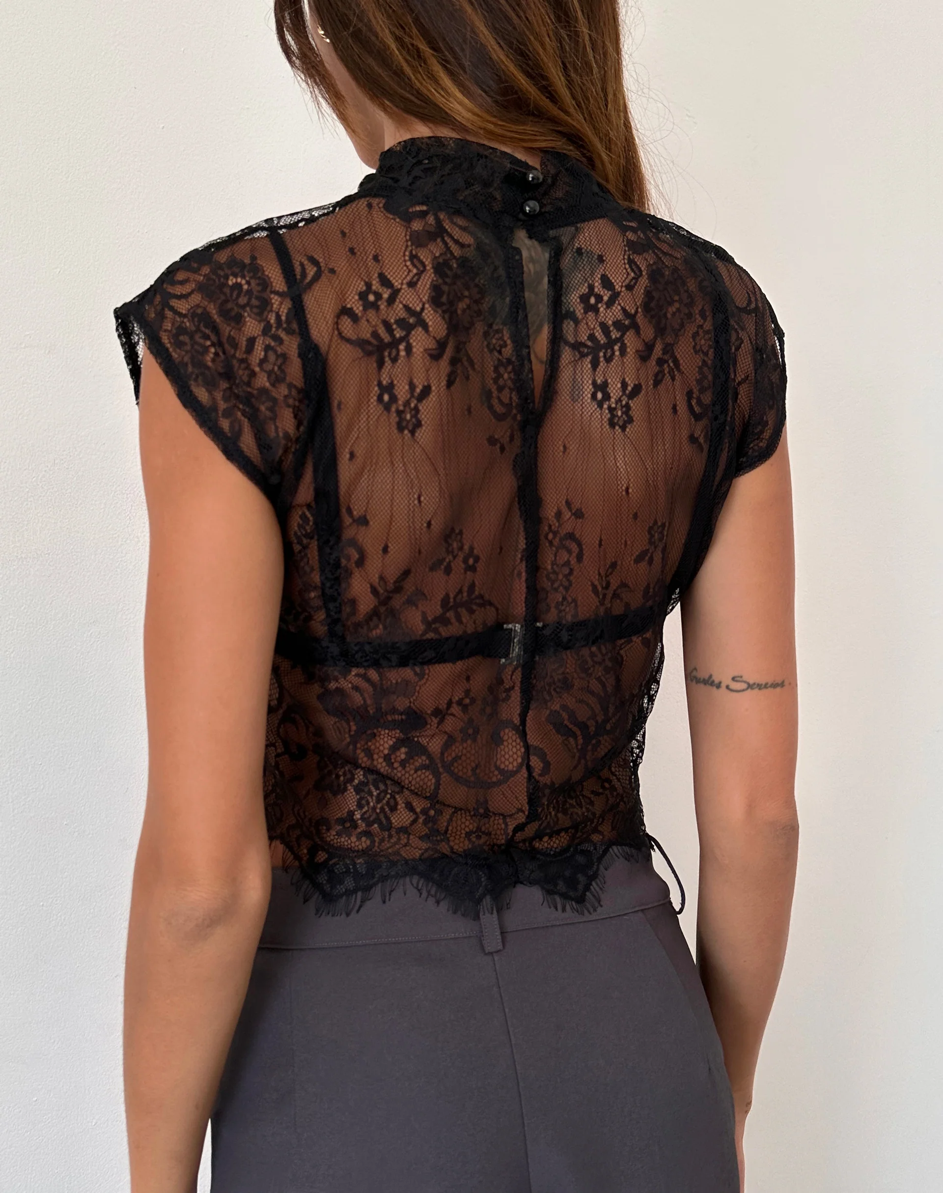 Nioly Unlined Top in Black Eyelash Lace - Image 4