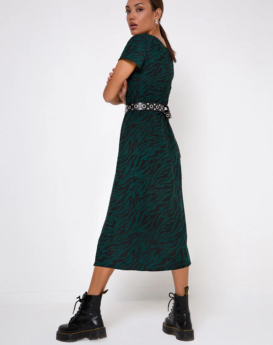 Nira Midi Dress in 90's Zebra Forest Green - Image 2