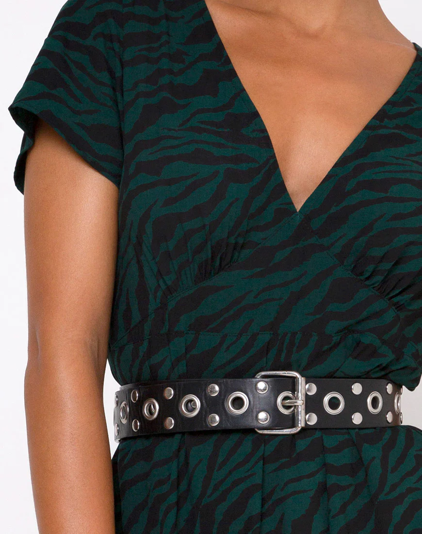 Nira Midi Dress in 90's Zebra Forest Green - Image 5