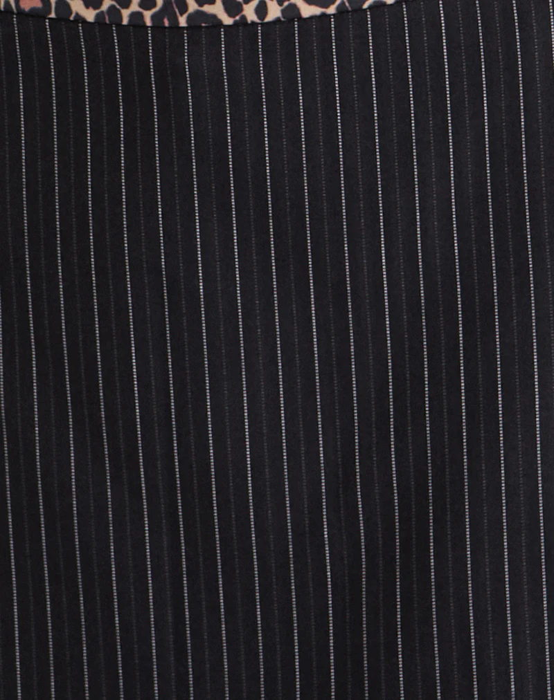 Niya Mini Skirt in Pinstripe Black with Leopard Binding - Image 6