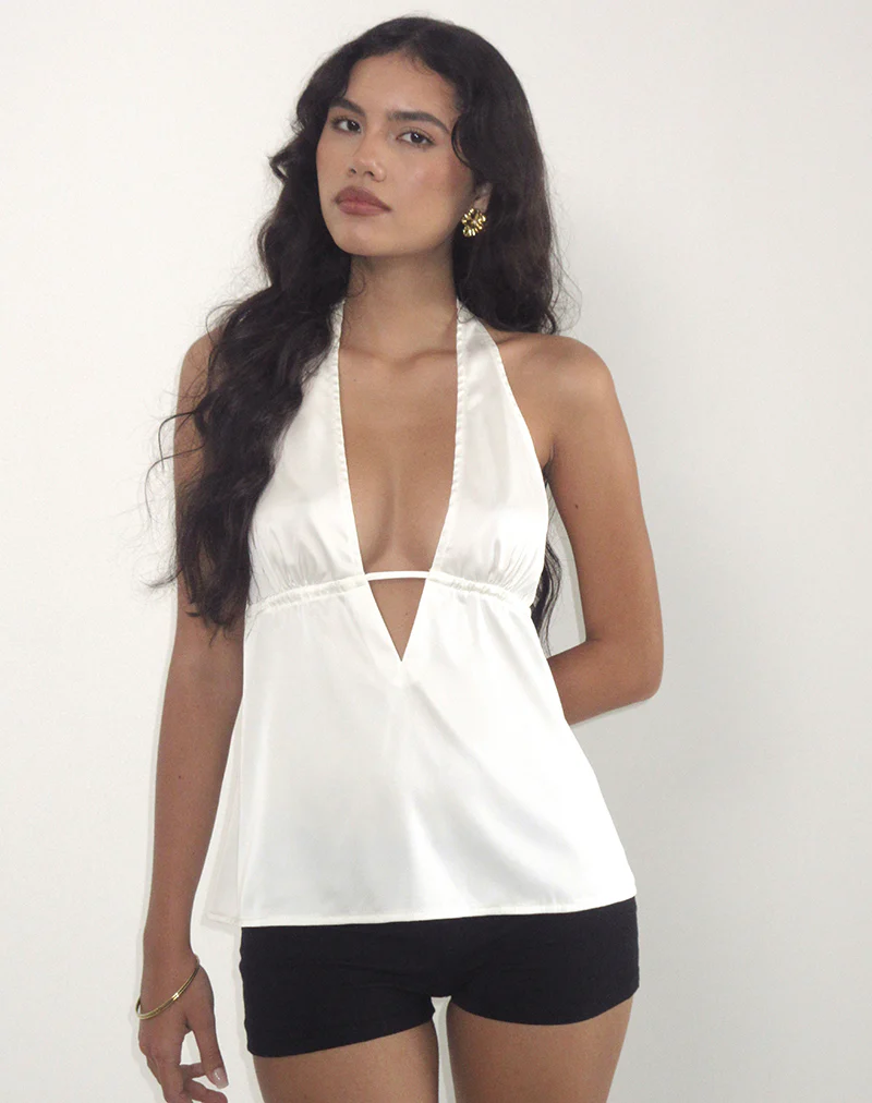 Nobara Longline Halterneck Top in Jacquard Ivory - Image 3