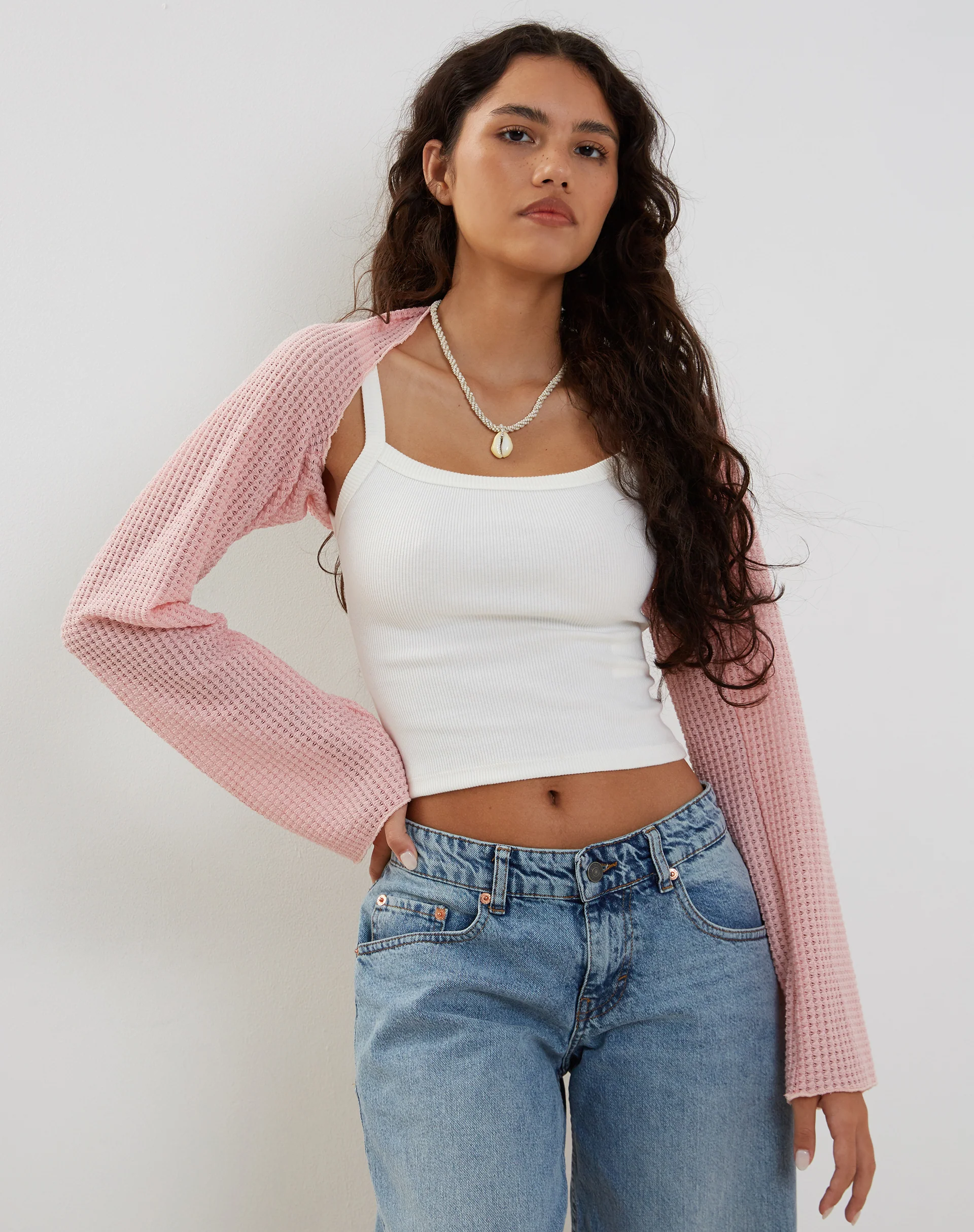 Nobila Shrug Top in Salmon Textured Crochet - Image 6